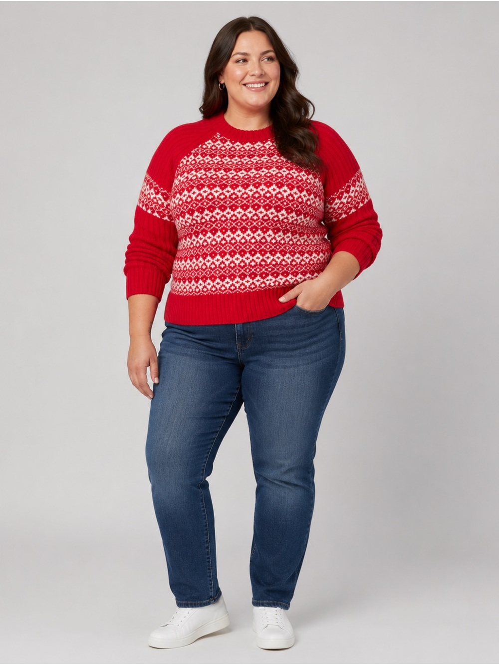 Duluth Trading Co woolpaca jacquard crew sweater ember red holiday fair isle XXL